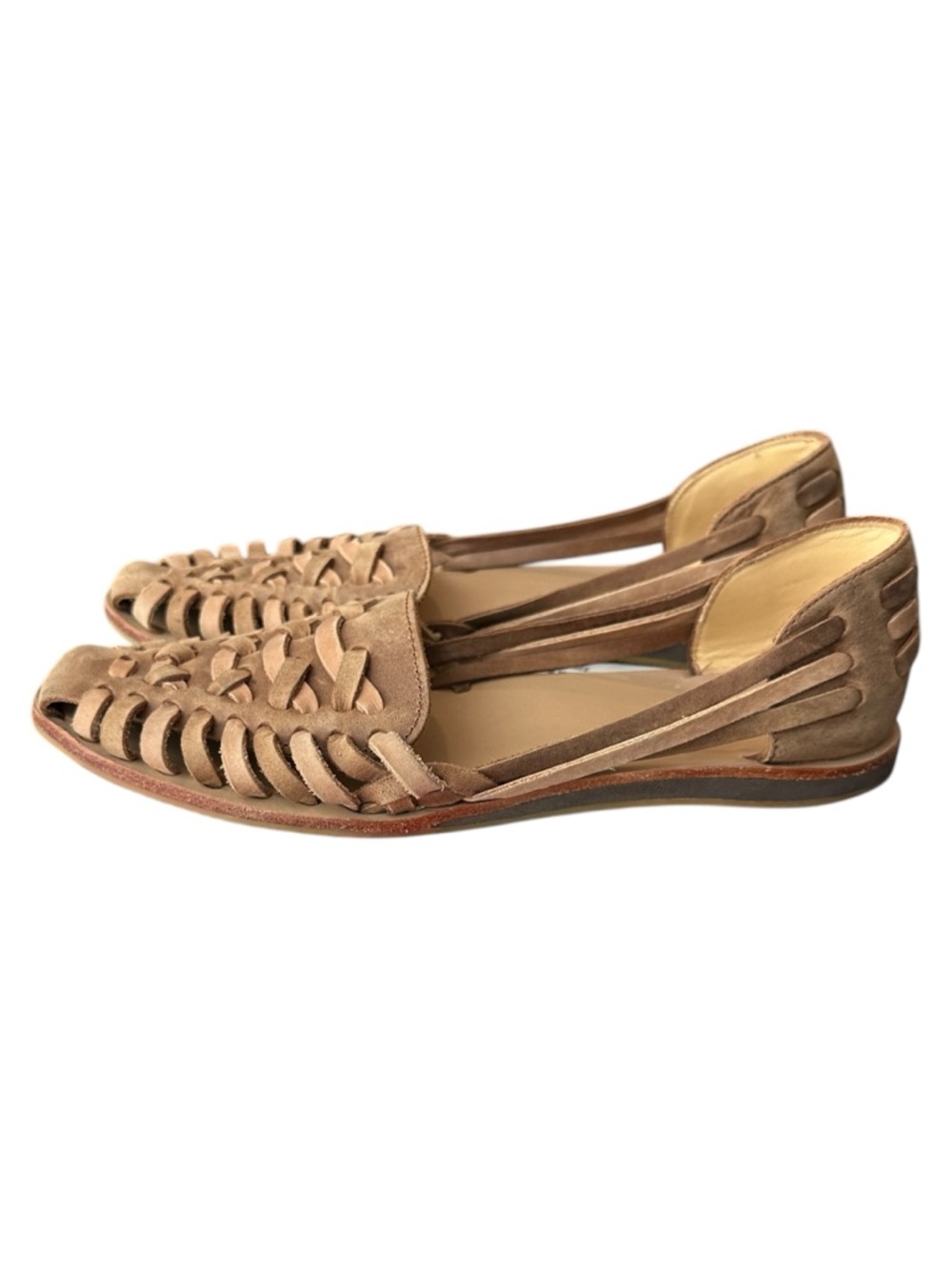 Nisolo Huarache Sandal Hand Woven Leather Flats in Almond Brown Women’s 7.5 $138